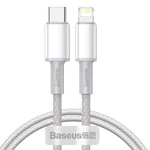 Kép 1/9 - Baseus Lightning USB-C kábel, nagy sűrűségű fonott, 20W, 5A, PD, 1 m (fehér)