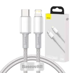 Kép 9/9 - Baseus Lightning USB-C kábel, nagy sűrűségű fonott, 20W, 5A, PD, 1 m (fehér)