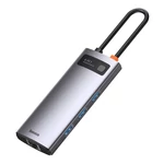 Kép 6/9 - Baseus Metal Gleam Series 6 az 1-ben hub, USB-C - 3x USB 3.0 + HDMI + USB-C PD + Ethernet RJ45 (szürke)