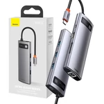 Kép 1/9 - Baseus Metal Gleam Series 8 az 1-ben hub, USB-C - 3x USB 3.0 + HDMI + USB-C PD + Ethernet RJ45 + microSD / SD (szürke)