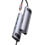 Kép 4/9 - Baseus Metal Gleam Series 8 az 1-ben hub, USB-C - 3x USB 3.0 + HDMI + USB-C PD + Ethernet RJ45 + microSD / SD (szürke)