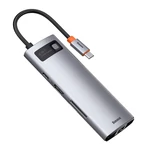 Kép 5/9 - Baseus Metal Gleam Series 8 az 1-ben hub, USB-C - 3x USB 3.0 + HDMI + USB-C PD + Ethernet RJ45 + microSD / SD (szürke)