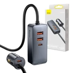 Kép 9/10 - Baseus Share Together autós töltő hosszabbítóval, 2x USB, 2x USB-C, 120W (szürke)