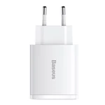 Kép 3/7 - Baseus kompakt gyorstöltő, 2xUSB, USB-C, PD, 3A, 30 W (fehér)
