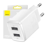Kép 1/5 - Baseus Compact gyorstöltő, 2x USB, 10.5W (fehér)