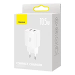 Kép 5/5 - Baseus Compact gyorstöltő, 2x USB, 10.5W (fehér)