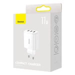 Kép 7/7 - Baseus kompakt gyorstöltő, 3x USB, 17W (fehér)
