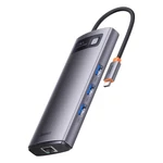Kép 2/7 - Baseus Metal Gleam Series 7 az 1-ben hub, USB-C - 3x USB 3.0 + HDMI + USB-C PD + VGA + Ethernet RJ45