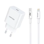 Kép 1/7 - VFAN E04 fali töltő, USB-C, 20W, QC 3.0 + Lightning kábel (fehér)