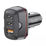 Kép 2/3 - Budi car charger, USB + 2x USB-C, 60W, PD + QC (black)