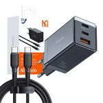 Kép 4/4 - GaN Mcdodo CH-1543 network charger, 2x USB-C, 1x USB, 67W + USB-C to USB-C 2m cable (black)