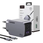 Kép 2/2 - UGREEN Nexode Pro fali töltő, USB + 2x USB-C, 65W + USB-C kábel, 1.5m (fekete)