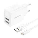 Kép 1/2 - Foneng EU53 2xUSB-A, 2.4A hálózati töltő + USB-A-Lightning kábel (fehér)