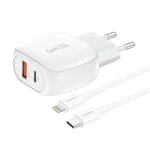 Kép 1/3 - Foneng EU41 USB-C+USB-A 20W-os hálózati töltő + USB-C-Lightning kábel (fehér)