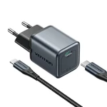 Kép 1/5 - GaN Vention USB-C 20W töltő + USB-C-L 1m kábel (szürke)