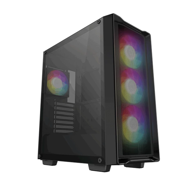 DeepCool Számítógépház - CC560 MESH V2 (ablakos, 4x12cm A-RGB ventilátor, ATX, 2xUSB3.0, fekete)