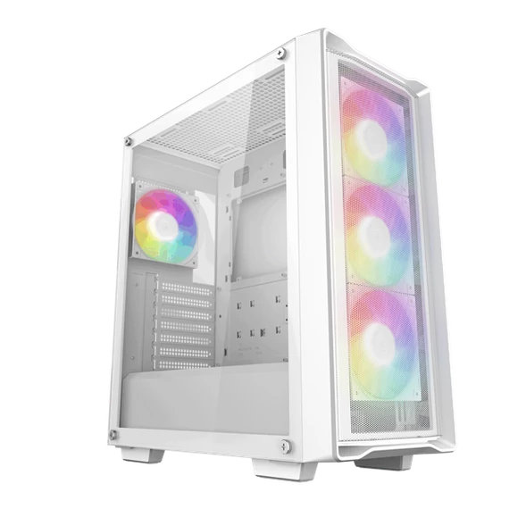 DeepCool Számítógépház - CC560 MESH WH V2 (ablakos, 4x12cm A-RGB ventilátor, ATX, 2xUSB3.0, fehér)