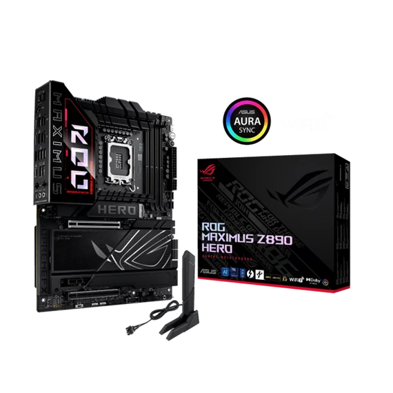Asus Alaplap - Intel ROG MAXIMUS Z890 HERO LGA1851 (Z890, ATX, 4xDDR5 9200+MHz, 4xSATA3, 6xM.2, HDMI+2xThunderbolt)