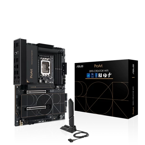 Asus Alaplap - Intel PROART Z890-CREATOR WIFI LGA1851 (Z890, ATX, 4xDDR5 9066+MHz, 4xSATA3, 5xM.2, HDMI+3xTB)