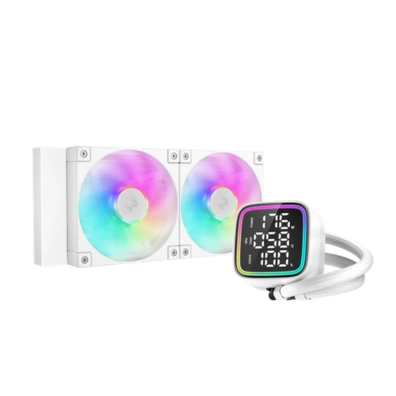 DeepCool CPU Water Cooler - LD240 WH (max 21dB; max. 122,39 m3/h; 2x12cm, LED kijelző, fehér)