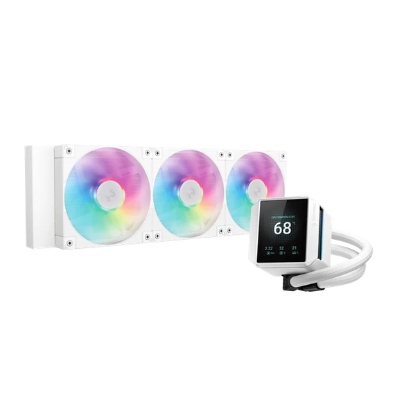 DeepCool CPU Water Cooler - MYSTIQUE 360 WH ARGB (max 21dB; max. 123,09 m3/h; 3x12cm, LED kijelző, fehér)