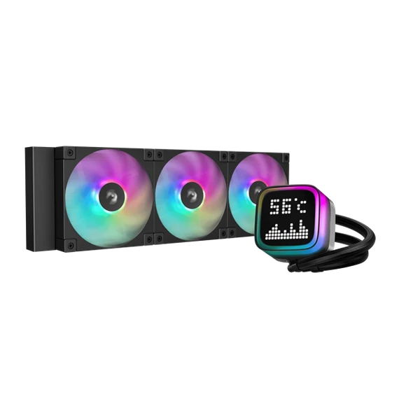 DeepCool CPU Water Cooler - LP360 (max 21dB; max. 122,39 m3/h; 3x12cm, LED kijelző, fekete)