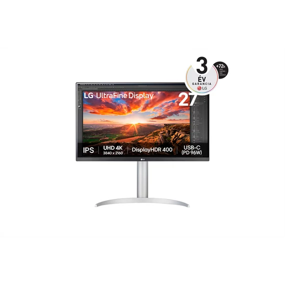 LG Monitor 27" - 27UP850K-W (IPS; 16:9; 4K 3840x2160; 5ms; 400cd; HDMIx2; DP; USB-C; HDR; Speaker, Pivot)