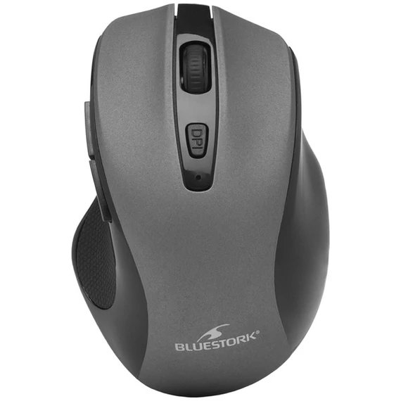 Bluestork Vezeték nélküli Egér - M-WL-OFF75-GREY (Rechargeable, 1600 DPI, 6 gomb, optikai, szürke)