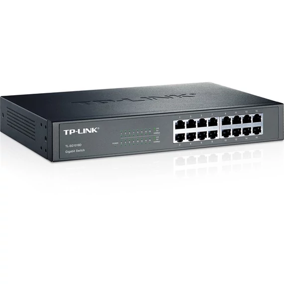 TP-Link Switch  - TL-SG1016D (16 port, 1000Mbps; fém ház, rackbe szerelhető)