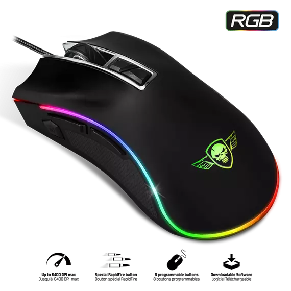 Spirit of Gamer Egér - PRO-M6 RGB (4800DPI, 500Hz, 8 programozható gomb, RGB LED, 1,8 m harisnyázott kábel, fekete)