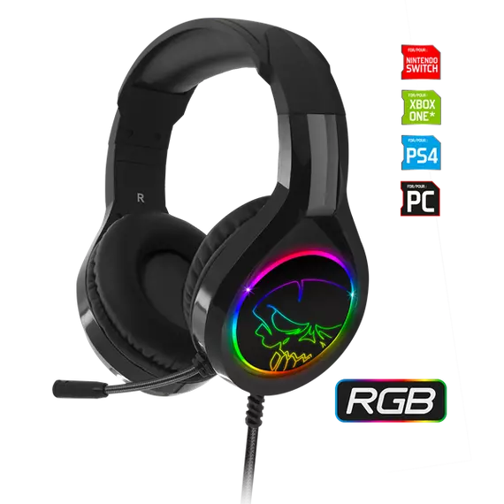 Spirit of Gamer Fejhallgató - PRO-H8 RGB Dark (MultiPlatform, mikrofon, 3.5mm jack, hangerőszabályzó, 2m kábel, fekete)