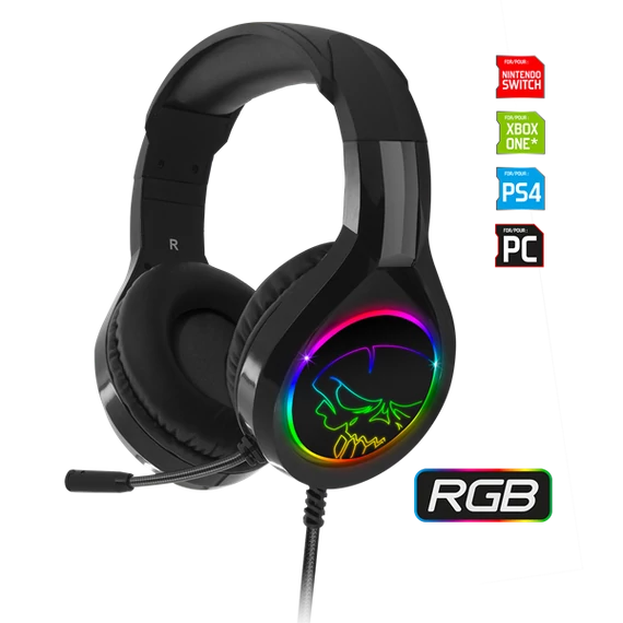 Spirit of Gamer Fejhallgató - PRO-H8 RGB Dark (MultiPlatform, mikrofon, 3.5mm jack, hangerőszabályzó, 2m kábel, fekete)