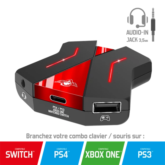 Spirit of Gamer Egér/Billentyűzet adapter konzolokhoz - SOG-CONV2 (Audio, 3x USB-A, 2x USB-C, Nintendo/PS4/PS3/Xbox One)