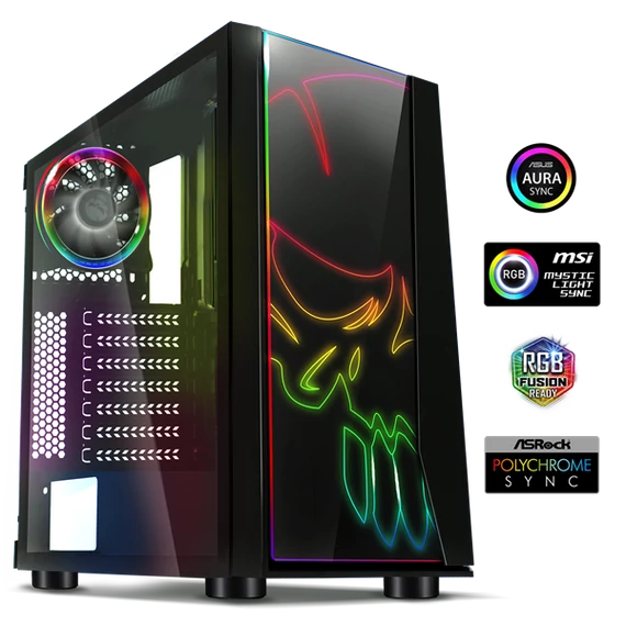 Spirit of Gamer Számítógépház - GHOST ONE RGB (fekete, ablakos, 2x12cm ventilátor, ATX, mATX, 2xUSB3.0, 1xUSB2.0)