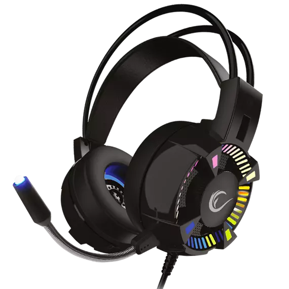 Rampage Fejhallgató - STYLES RGB (7.1, mikrofon, USB, hangerőszabályzó, nagy-párnás, 2,2m kábel, fekete)