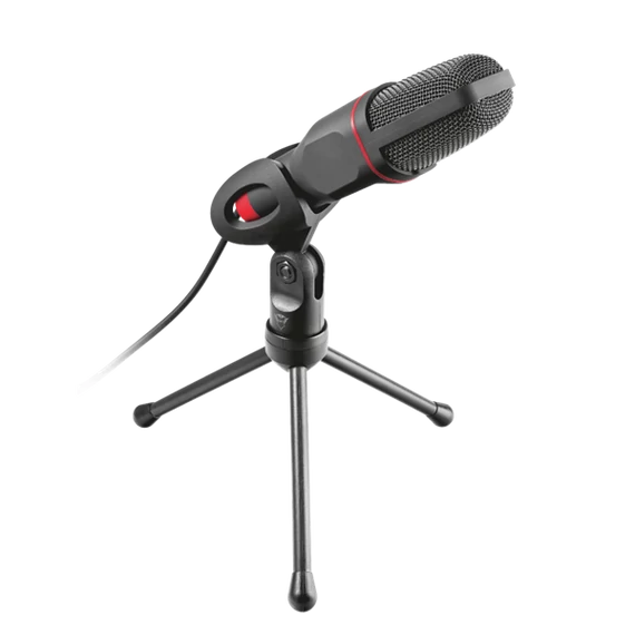 Trust Mikrofon - GXT 212 Mico (Studió design; 3,5mm jack + USB adapter; 180cm kábel; állvány; fekete-vörös)