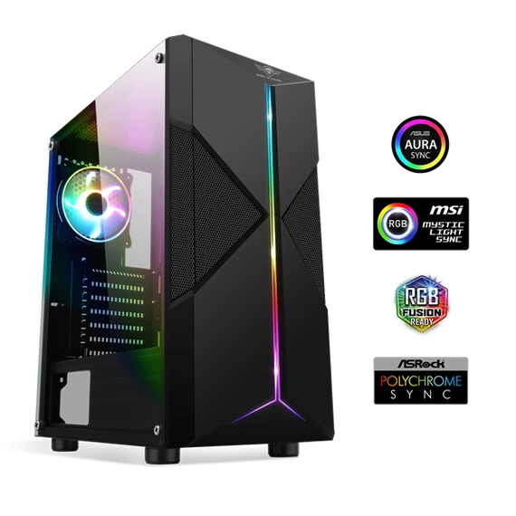 Spirit of Gamer Számítógépház - CLONE 3 Black (fekete, ablakos, 8x12cm ventilátor, alsó táp,  ATX, 1xUSB3.0, 2xUSB2.0)