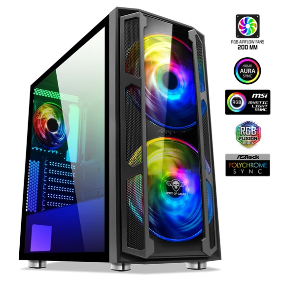 Spirit of Gamer Számítógépház - GHOST 5 RGB (fekete, ablakos, 2x20cm, 2x12cm ventilátor, ATX, mATX, 2xUSB3.0, 1xUSB2.0)
