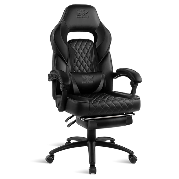 Spirit of Gamer szék - MUSTANG Black (állítható dőlés/magasság; kihajtható lábtartó; max.120kg-ig, fekete)