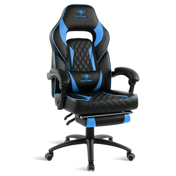 Spirit of Gamer szék - MUSTANG Blue (állítható dőlés/magasság; kihajtható lábtartó; max.120kg-ig, kék)