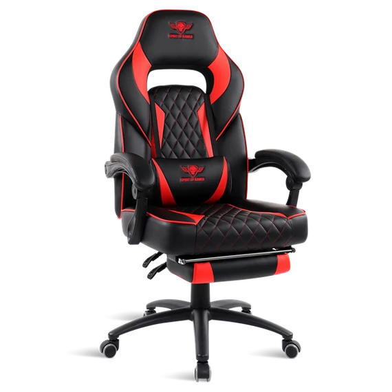 Spirit of Gamer szék - MUSTANG Red (állítható dőlés/magasság; kihajtható lábtartó; max.120kg-ig, piros)