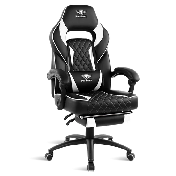 Spirit of Gamer szék - MUSTANG White (állítható dőlés/magasság; kihajtható lábtartó; max.120kg-ig, fehér)