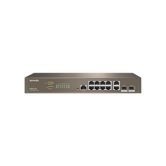 Tenda Switch Vezérelhető - TEG5312F (L3; 10x1Gbps + 2x1G SFP port; rack-mount)