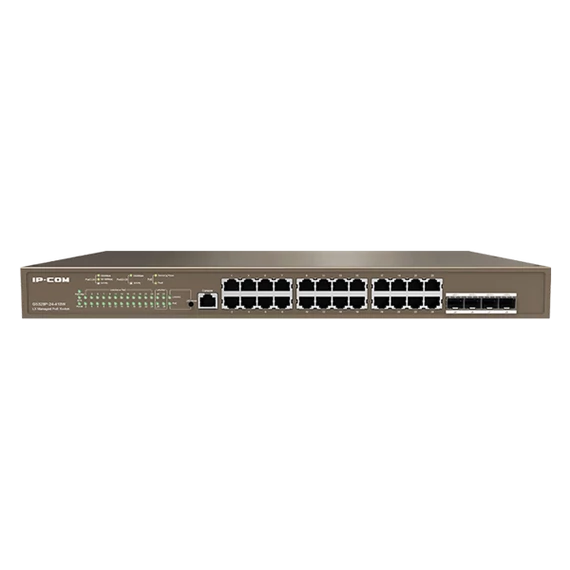 IP-COM Switch Vezérelhető PoE - G5328P-24-410W (L3; 24x1Gbps + 4xSFP port; 24 af/at PoE+ port; 370W; rack-mount)