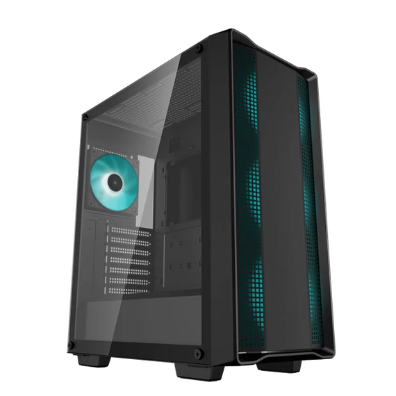 DeepCool Számítógépház - CC560 V2 (fekete, ablakos, 4x12cm LED venti, Mini-ITX / Micro-ATX / ATX, 1xUSB3.0, 1xUSB2.0)