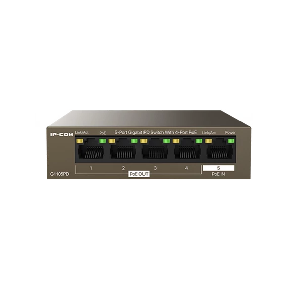 IP-COM Switch PoE - G1105PD (5x1Gbps; 4 af/at PoE+ port; 30W; 1xPoE-In, 4xPoE-Out)