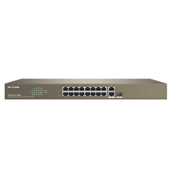 IP-COM Switch Vezérelhető PoE - F1218P-16-250W (16x100Mbps + 2x1Gbps; 1x1Gbps SFP; 16 af/at PoE+ port; 230W)