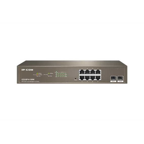 IP-COM Switch Vezérelhető PoE - G3310P-8-150W (8x1Gbps; 2x SFP; 8 af/at PoE+ port; 130W, Rackbe szerelhető)