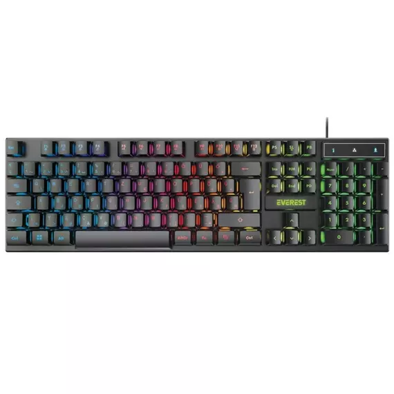 Everest Gamer Billentyűzet - KB-188 Borealis Rainbow (Numpad, USB, fekete, magyar, RGB LED)