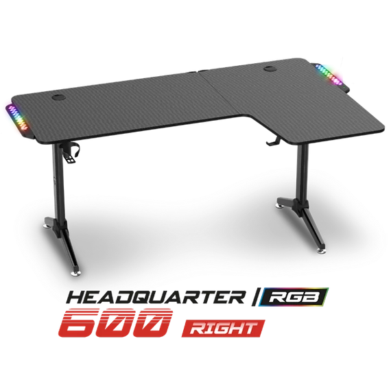 Spirit of Gamer Gamer Asztal - Headquarter 600 R (MDF lap, fém lábak, fekete, RGB LED háttérvilágítás, 140 x 60 x 75cm)